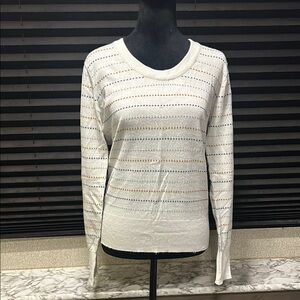 Matix Women’s Cream Scoop Neck LS‎ Dash Line Stripe Sweater Size Large